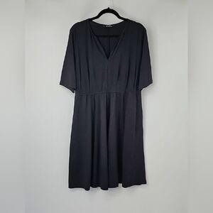 Eshakti Faded Black Vneck Fit&Flare Dress wSide Pockets Dainty Whimsigoth Grunge